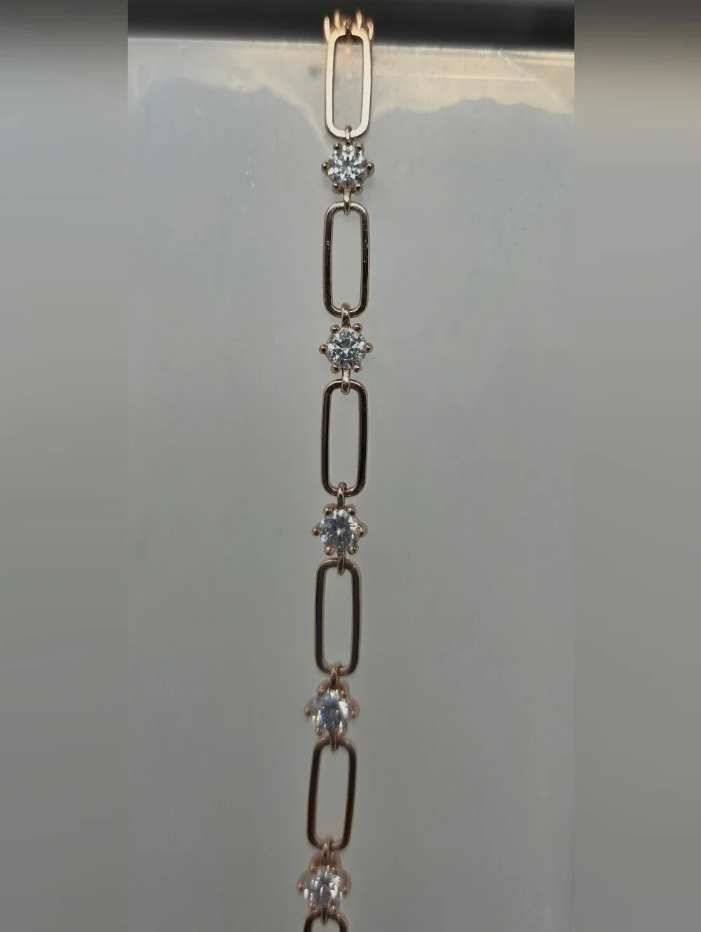 Sterling Silver/rose Gold Paperclip Tennus Braclet, 3 Ct. Moissinite